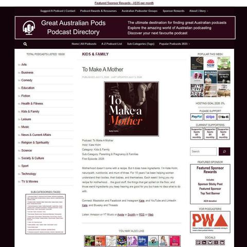 To Make A Mother   
Screenshot of the podcast listing on the Great Australian Pods website