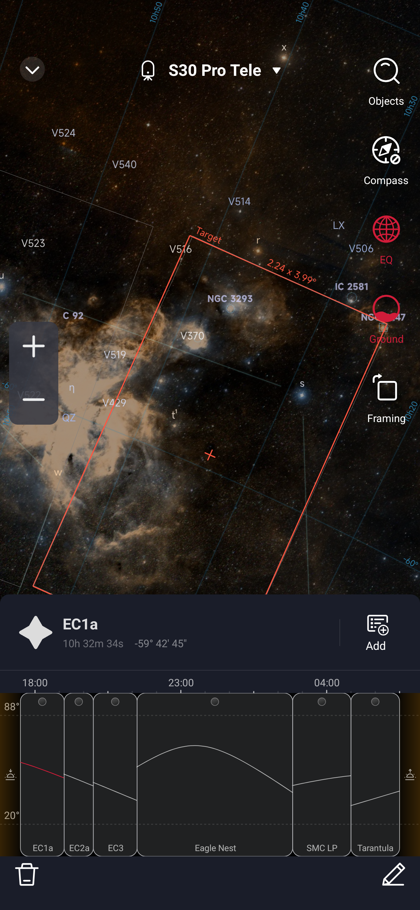 Screenshot of the Seestar app showing the planning screen.