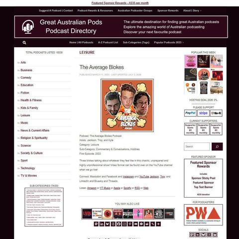 The Average Blokes Podcast   
Screenshot of the podcast listing on the Great Australian Pods website