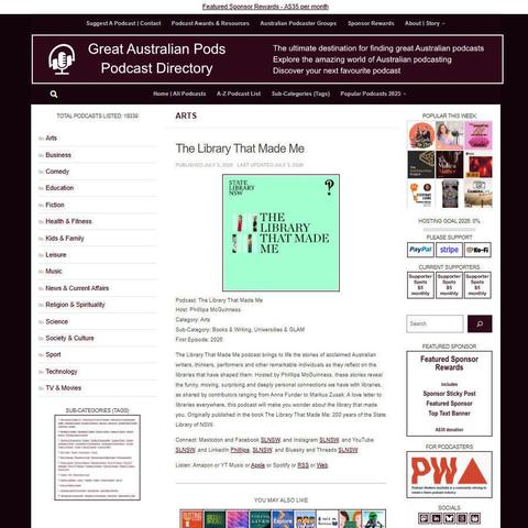 The Library That Made Me   
Screenshot of the podcast listing on the Great Australian Pods website