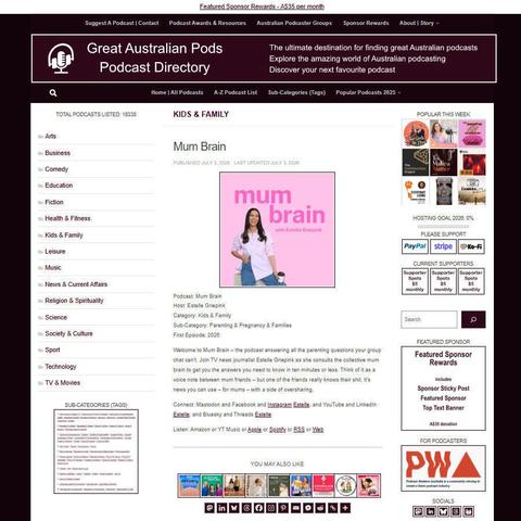Mum Brain   
Screenshot of the podcast listing on the Great Australian Pods website