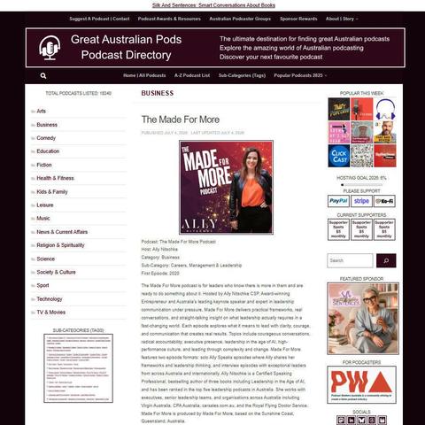 The Made For More Podcast   
Screenshot of the podcast listing on the Great Australian Pods website