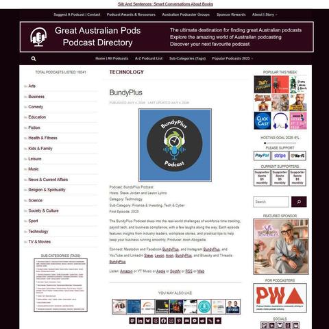 BundyPlus Podcast   
Screenshot of the podcast listing on the Great Australian Pods website