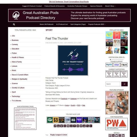 Feel The Thunder Podcast   
Screenshot of the podcast listing on the Great Australian Pods website