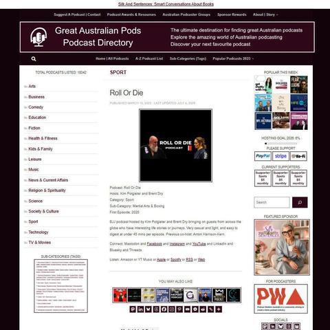 Roll Or Die   
Screenshot of the podcast listing on the Great Australian Pods website