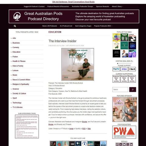 The Interview Insider with Brooke Bullock   
Screenshot of the podcast listing on the Great Australian Pods website