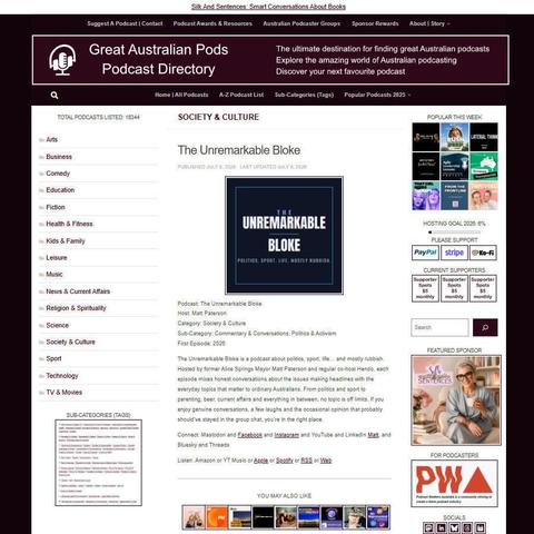 The Unremarkable Bloke   
Screenshot of the podcast listing on the Great Australian Pods website