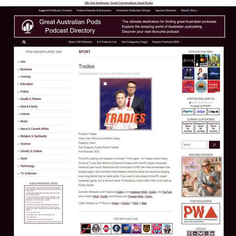 Tradies   
Screenshot of the podcast listing on the Great Australian Pods website