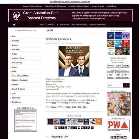 Immortal Behaviour   
Screenshot of the podcast listing on the Great Australian Pods website