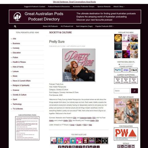 Pretty Sure
Screenshot of the podcast listing on the Great Australian Pods website