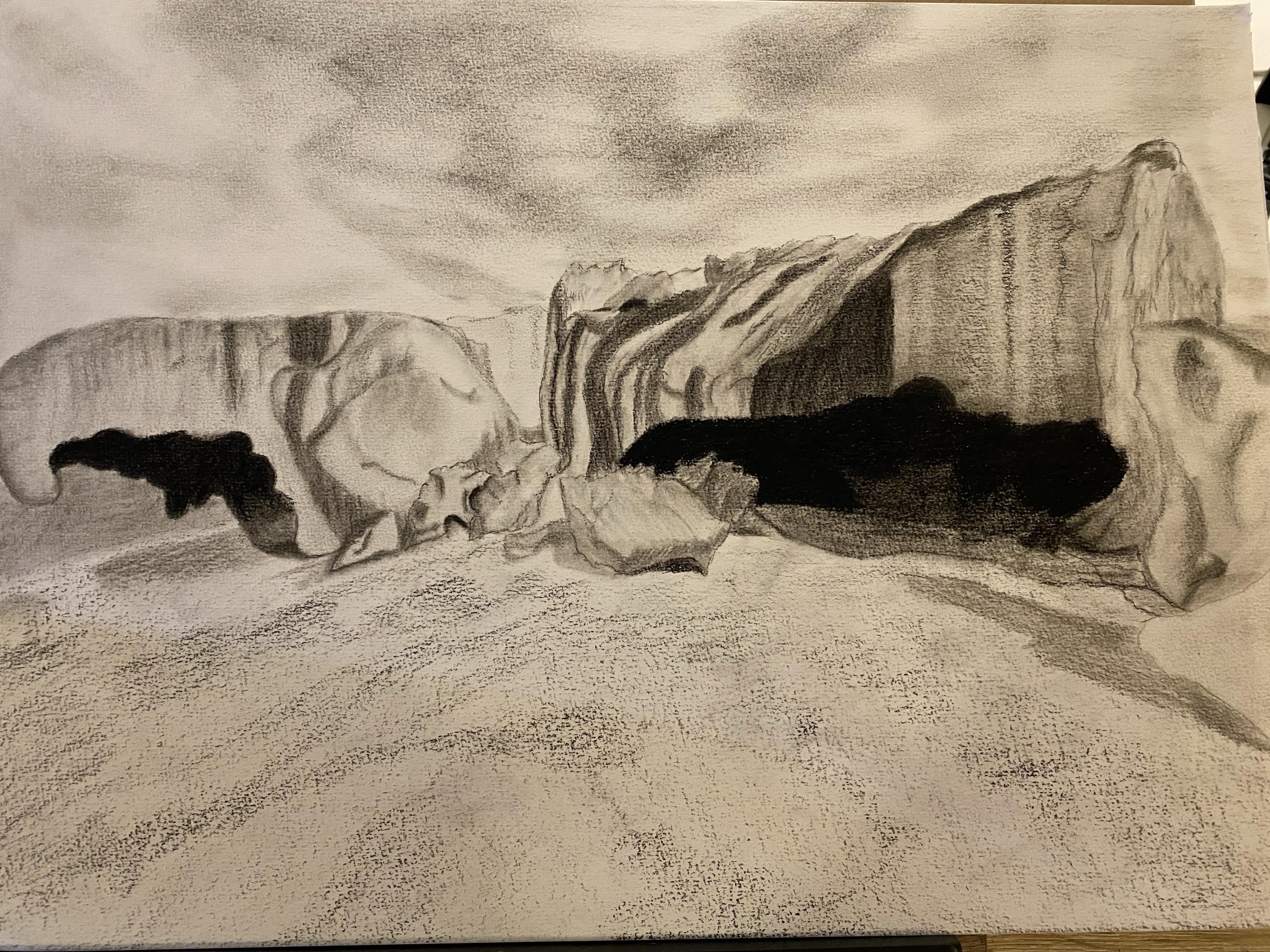A charcoal rendering of the accompanying photo.