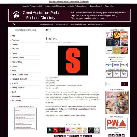 STAUNCH.   
Screenshot of the podcast listing on the Great Australian Pods website