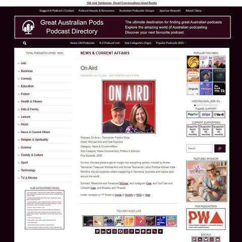 On Aird - Tasmanian Politics Show   
Screenshot of the podcast listing on the Great Australian Pods website