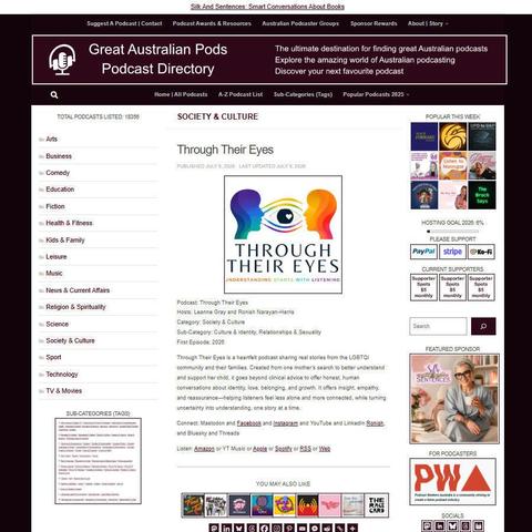 Through Their Eyes
Screenshot of the podcast listing on the Great Australian Pods website