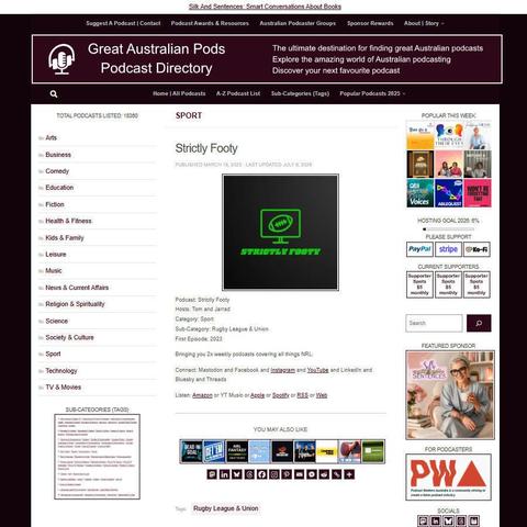 Strictly Footy   
Screenshot of the podcast listing on the Great Australian Pods website
