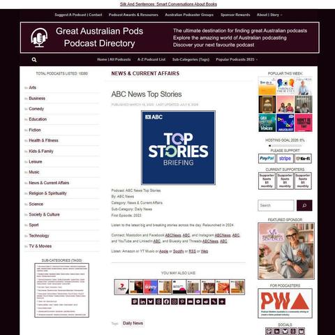 ABC News Top Stories   
Screenshot of the podcast listing on the Great Australian Pods website
