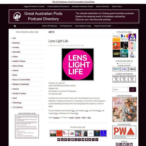 Lens Light Life   
Screenshot of the podcast listing on the Great Australian Pods website