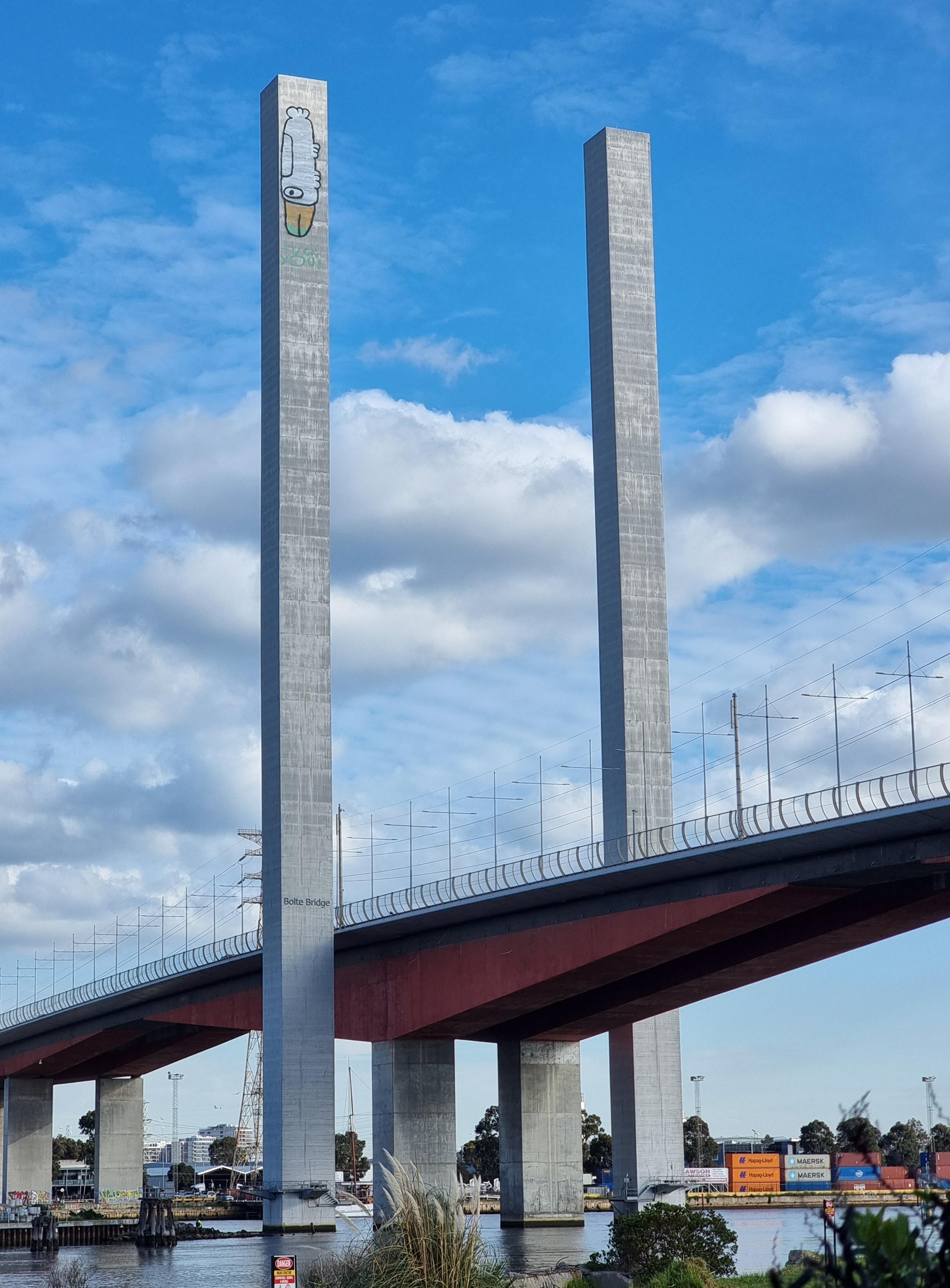"Pam the bird" graffiti on the Bolte Bridge