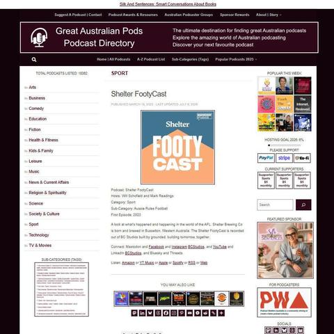 Shelter FootyCast   
Screenshot of the podcast listing on the Great Australian Pods website
