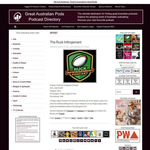 The Ruck Infringement Podcast   
Screenshot of the podcast listing on the Great Australian Pods website