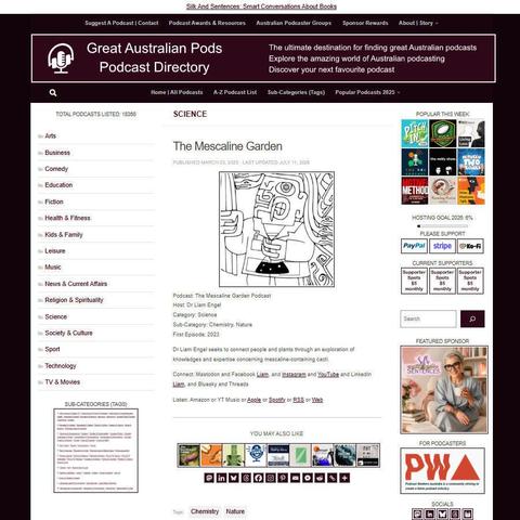 The Mescaline Garden Podcast   
Screenshot of the podcast listing on the Great Australian Pods website