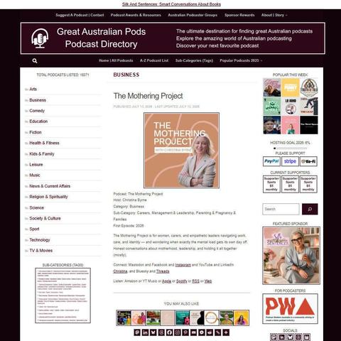 The Mothering Project   
Screenshot of the podcast listing on the Great Australian Pods website