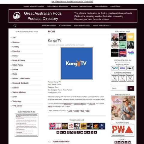 Kanga TV
Screenshot of the podcast listing on the Great Australian Pods website