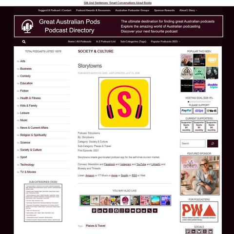 Storytowns   
Screenshot of the podcast listing on the Great Australian Pods website