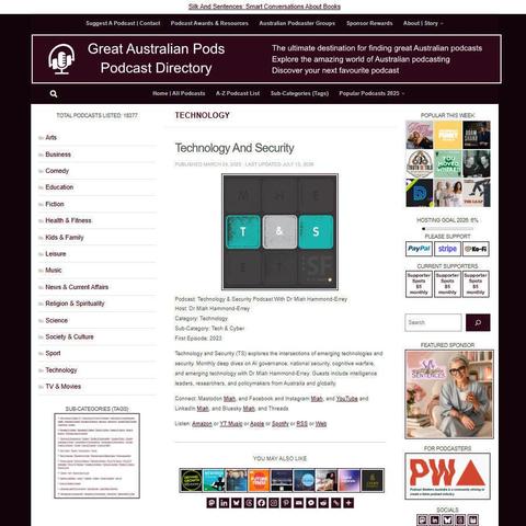 Technology & Security Podcast With Dr Miah Hammond-Errey   
Screenshot of the podcast listing on the Great Australian Pods website
