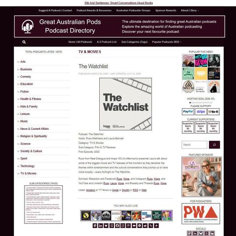 The Watchlist   
Screenshot of the podcast listing on the Great Australian Pods website