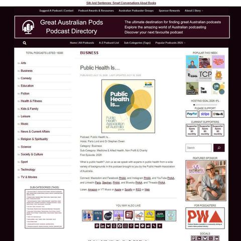 Public Health Is...
Screenshot of the podcast listing on the Great Australian Pods website