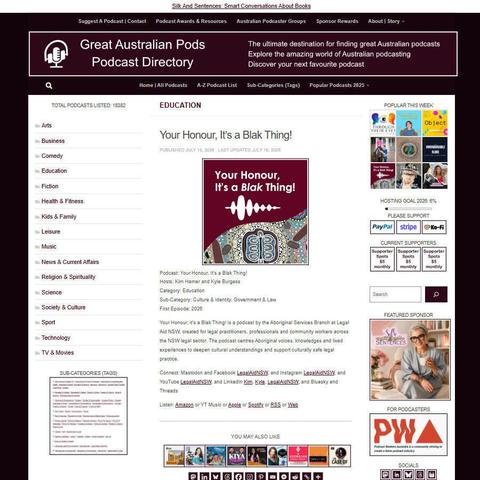 Your Honour, It's a Blak Thing!   
Screenshot of the podcast listing on the Great Australian Pods website