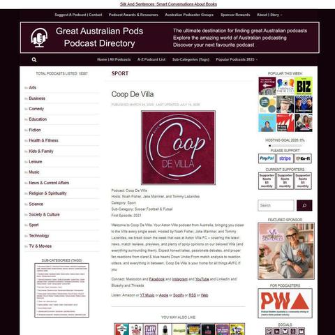 Coop De Villa   
Screenshot of the podcast listing on the Great Australian Pods website