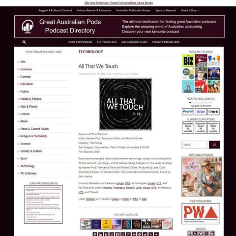 All That We Touch   
Screenshot of the podcast listing on the Great Australian Pods website