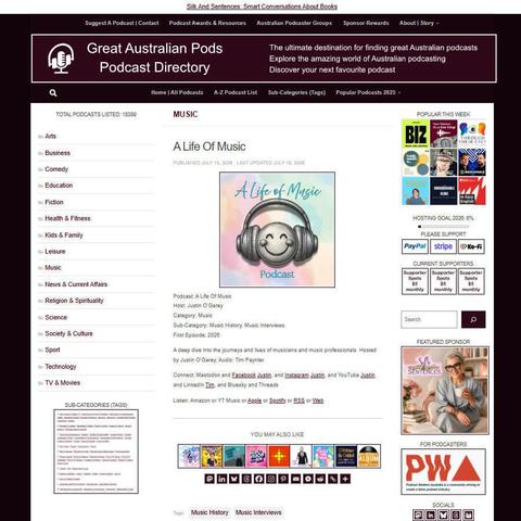 A Life Of Music   
Screenshot of the podcast listing on the Great Australian Pods website