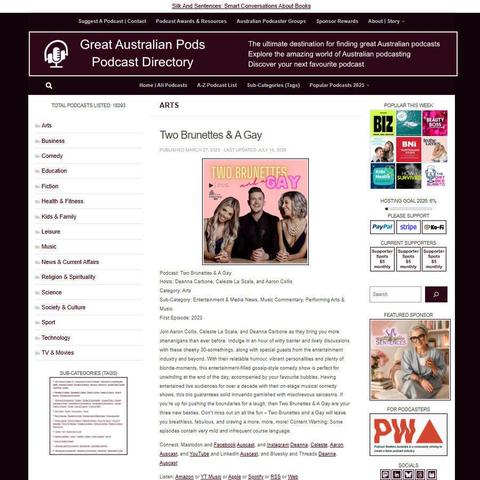 Two Brunettes & A Gay   
Screenshot of the podcast listing on the Great Australian Pods website