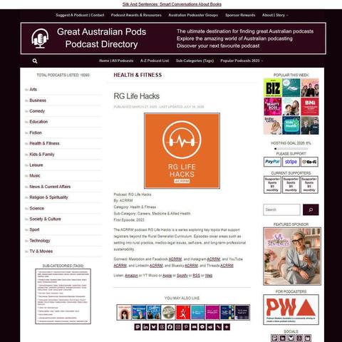 RG Life Hacks   
Screenshot of the podcast listing on the Great Australian Pods website