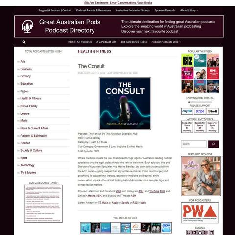 The Consult By The Australian Specialist Hub   
Screenshot of the podcast listing on the Great Australian Pods website