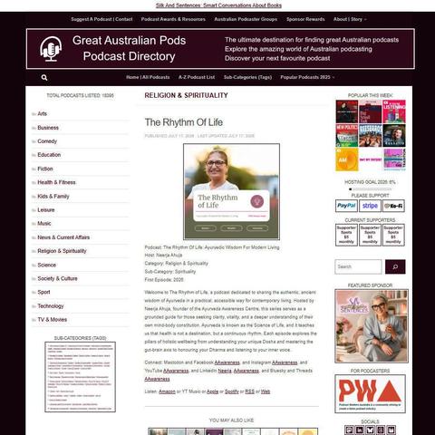 The Rhythm Of Life: Ayurvedic Wisdom For Modern Living   
Screenshot of the podcast listing on the Great Australian Pods website