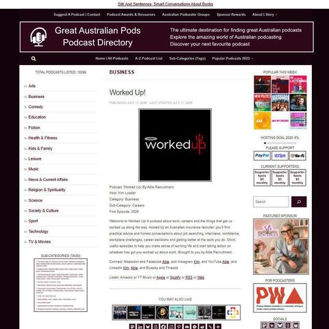 Worked Up! By Able Recruitment
Screenshot of the podcast listing on the Great Australian Pods website