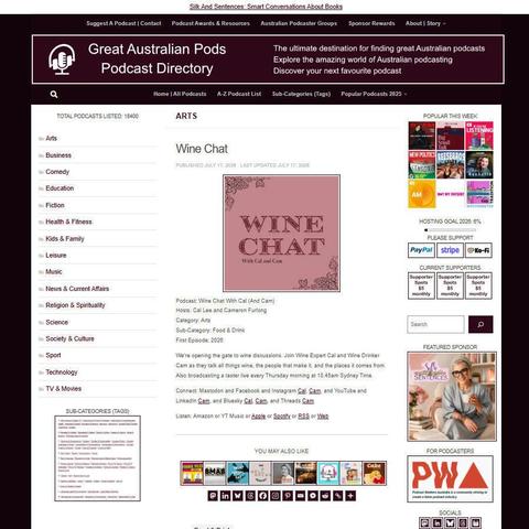 Wine Chat With Cal (And Cam)
Screenshot of the podcast listing on the Great Australian Pods website