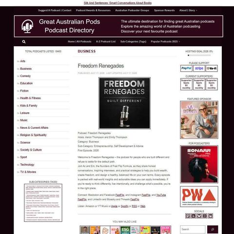 Freedom Renegades
Screenshot of the podcast listing on the Great Australian Pods website