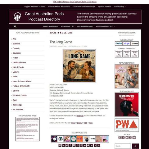 The Long Game   
Screenshot of the podcast listing on the Great Australian Pods website