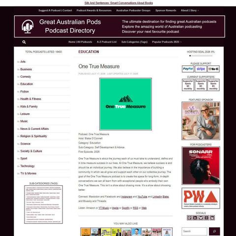 One True Measure   
Screenshot of the podcast listing on the Great Australian Pods website