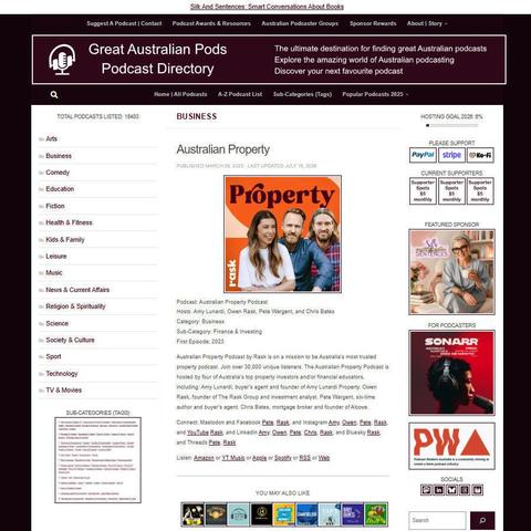 Australian Property Podcast   
Screenshot of the podcast listing on the Great Australian Pods website