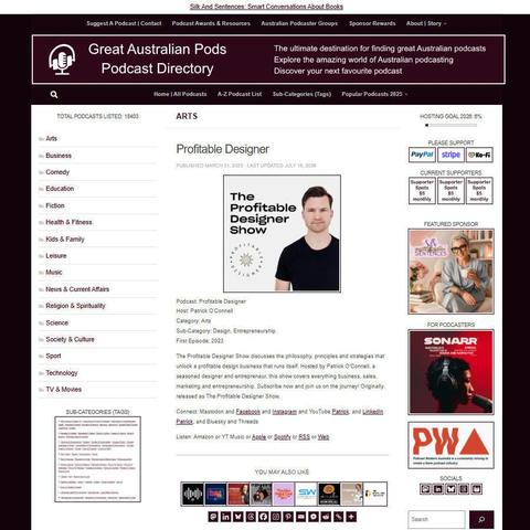Profitable Designer   
Screenshot of the podcast listing on the Great Australian Pods website