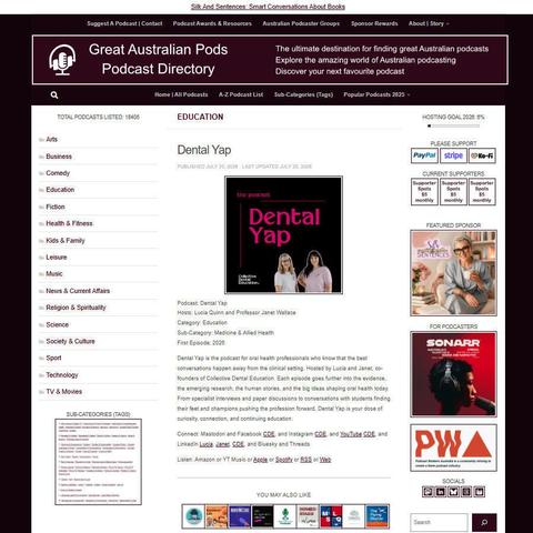 Dental Yap
Screenshot of the podcast listing on the Great Australian Pods website