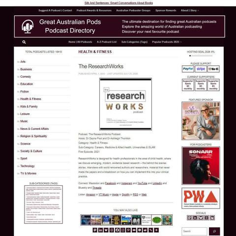 The ResearchWorks Podcast   
Screenshot of the podcast listing on the Great Australian Pods website