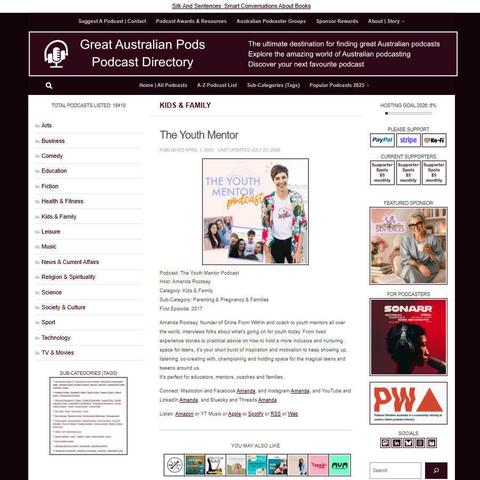 The Youth Mentor Podcast   
Screenshot of the podcast listing on the Great Australian Pods website