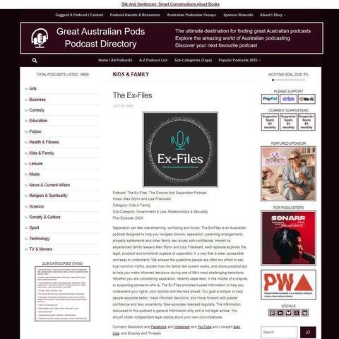 The Ex-Files: The Divorce And Separation Podcast
Screenshot of the podcast listing on the Great Australian Pods website